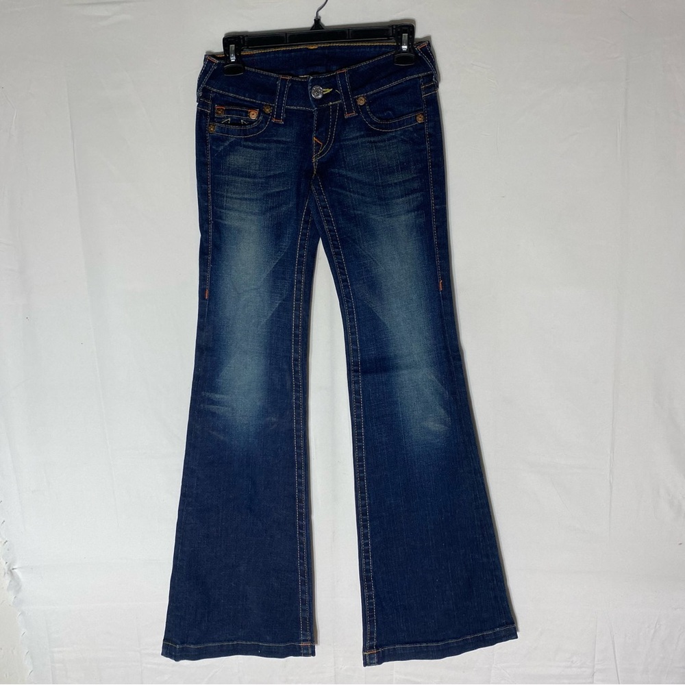 Vintage Y2K True Religion Heidi Dark Wash Ultra Low Rise  Flare Leg Jeans 25 - Picture 15 of 16
